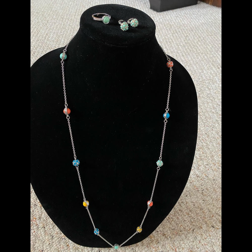 Lia Sophia 3 pc set. Necklace, earrings, and ring Sz 7.5 Like NEW